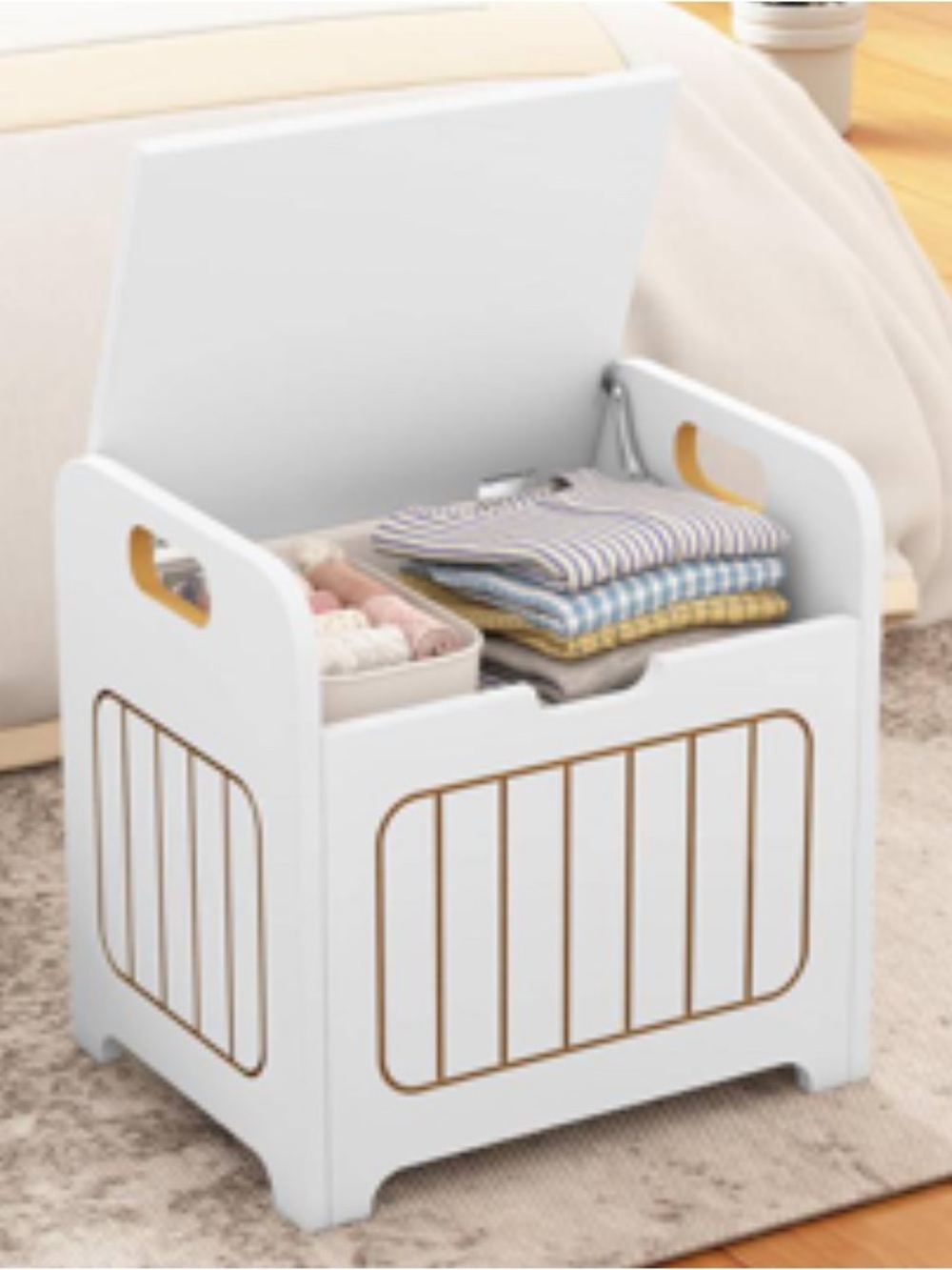 New Aenuert White Wood Toy Storage Chest with Handles